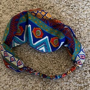 Aztec Yoga Headband Bohemian Wide Band Cloth Tribal Pattern Turquoise Red Sporty